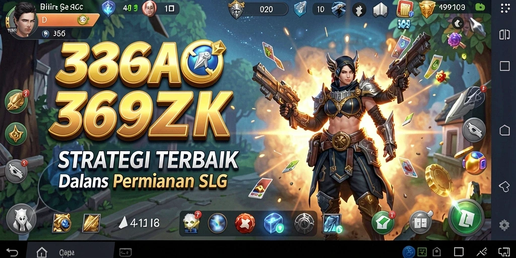 Screenshot menunjukkan aksi dramatis dalam gameplay strategi SLG.