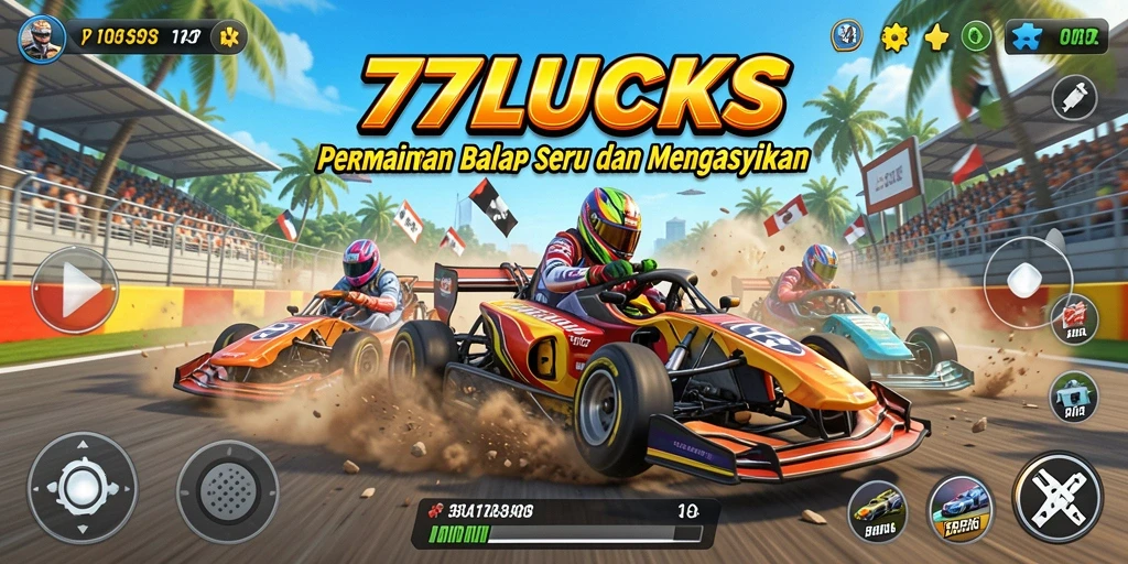 Screenshot menampilkan aksi balap mendebarkan di 77LUCKS.