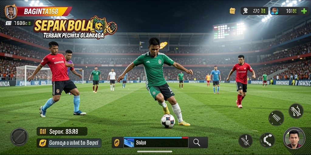 Tampilan gameplay BAGINTA168 dengan aksi sepak bola seru.