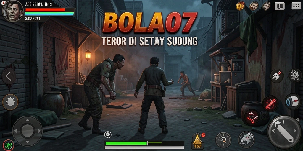 Screenshot gameplay BOLA07 menampilkan momen menegangkan dalam suasana horror.