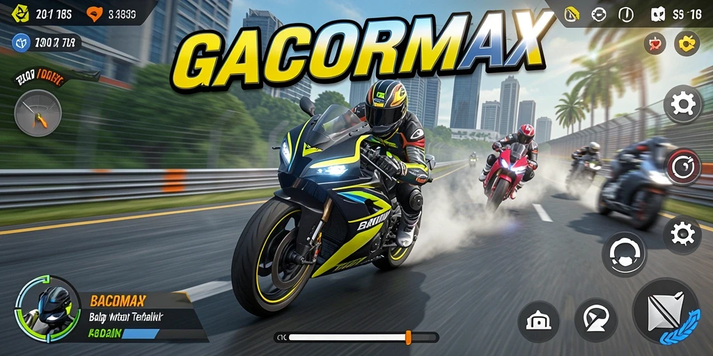 Screenshot GACORMAX menampilkan aksi balap motor yang mendebarkan.