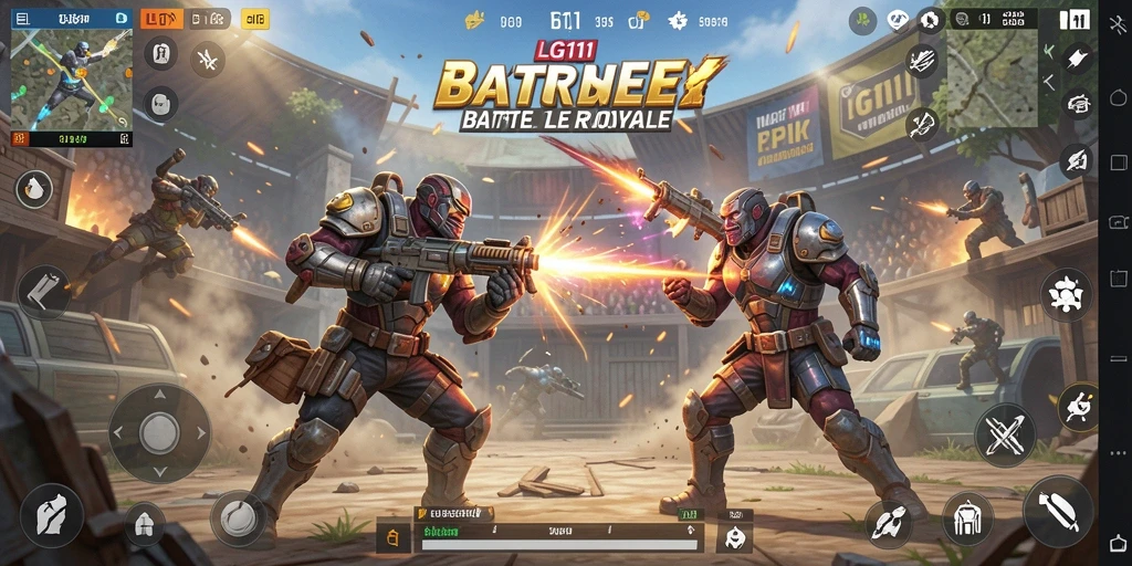 Screenshot utama LG111 menampilkan pertarungan intens dalam Battle Royale.