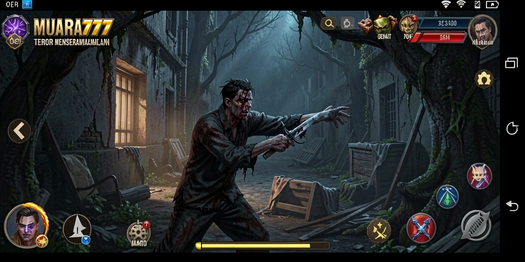 Tangkapan layar gameplay MUARA777 menampilkan momen mencekam saat menghadapi makhluk menyeramkan.