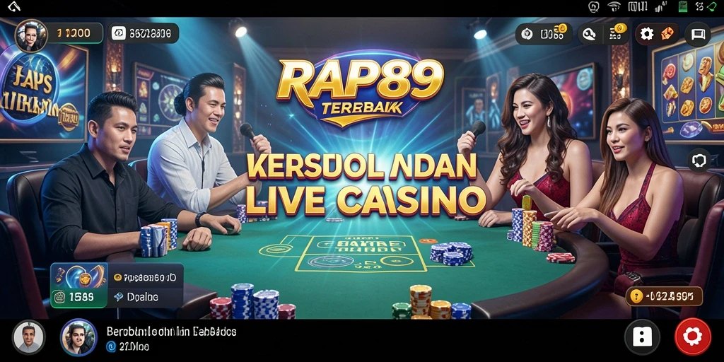 Tampilan utama RAP89 dengan dealer langsung dalam suasana kasino.