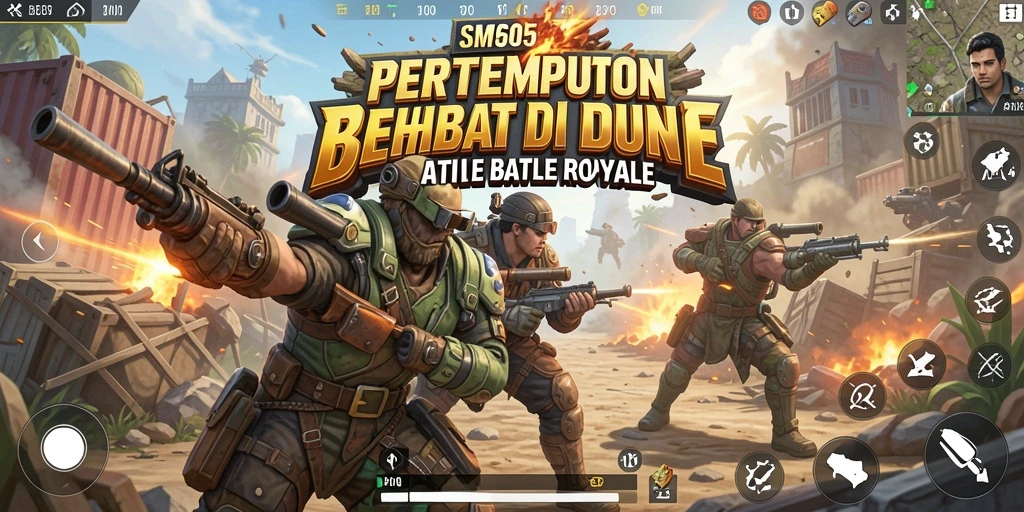 Tampilan gameplay SM605 yang intens dan menegangkan dalam pertempuran Battle Royale.